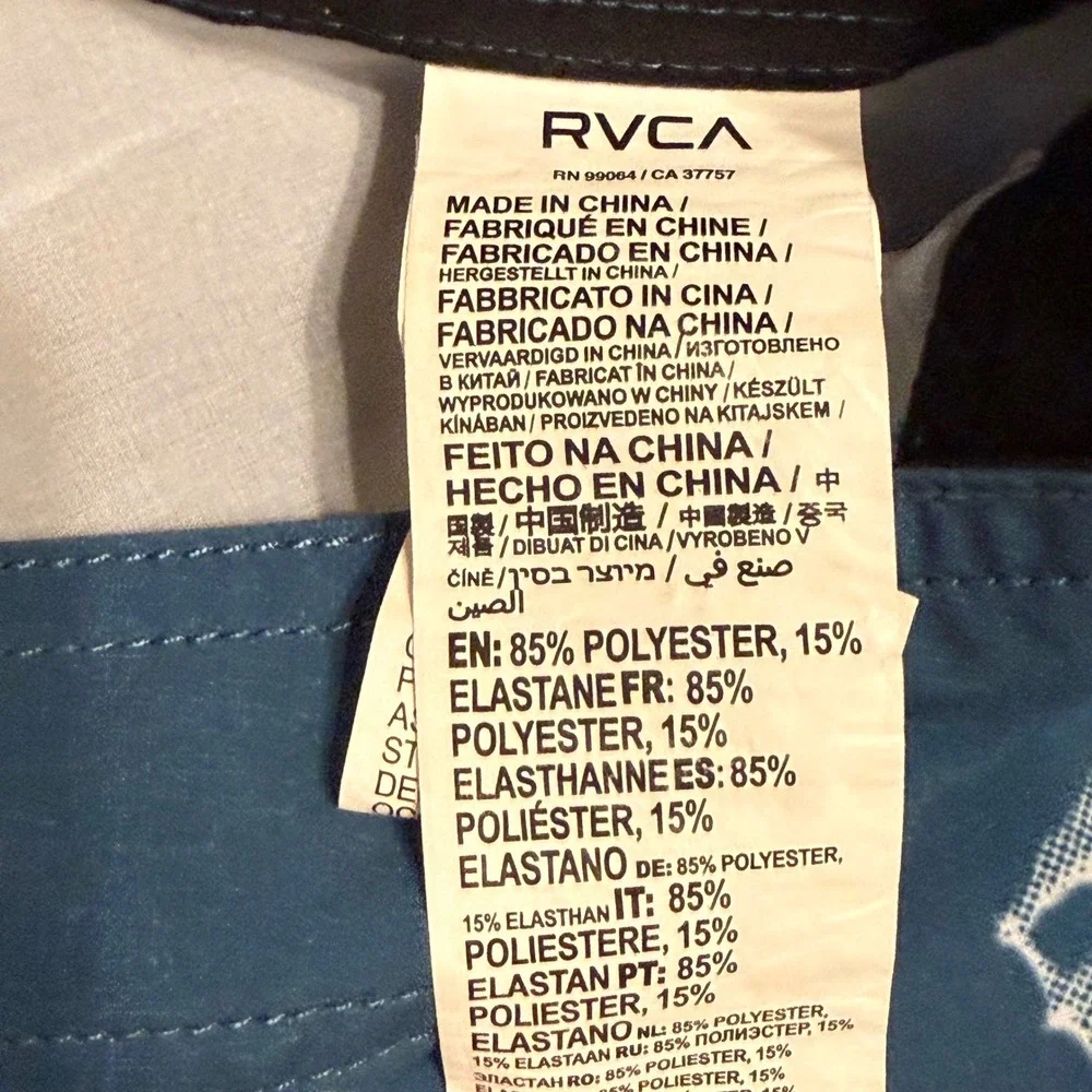 RVCA Mens Board Shorts‎ Palm Leaf Print Blue Size 38 Swim Trunks